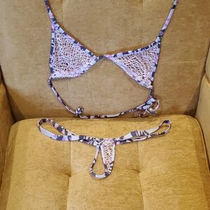 Crochet Accent Micro Bikini - Pink Multicolor